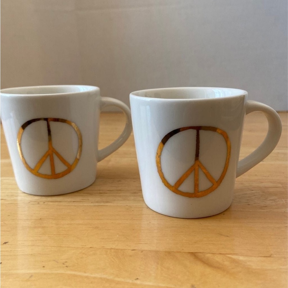 Starbucks Peace Sign White and Gold Mugs